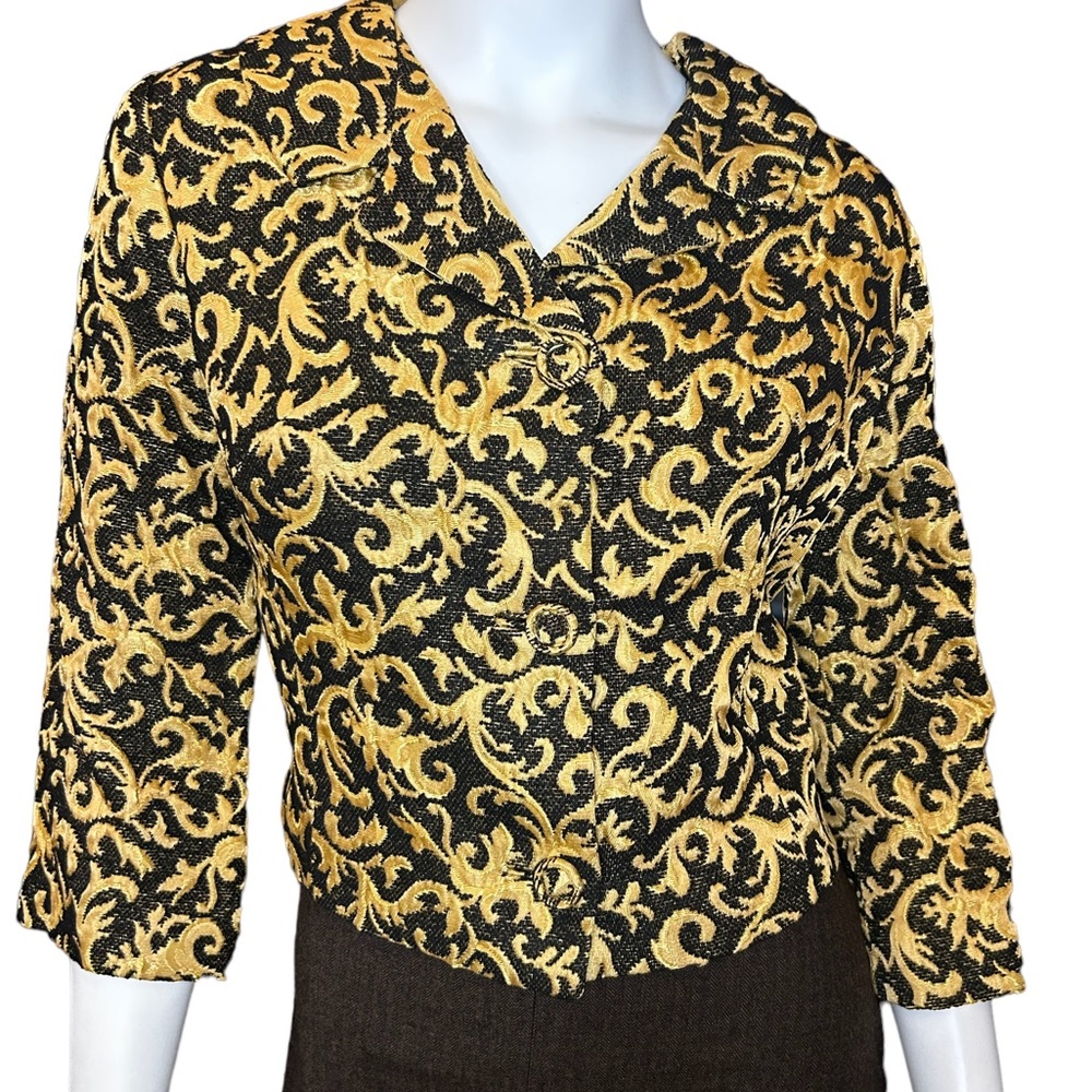 Vintage 60s Don Sophisticates Brocade Cropped Jacket Black Gold